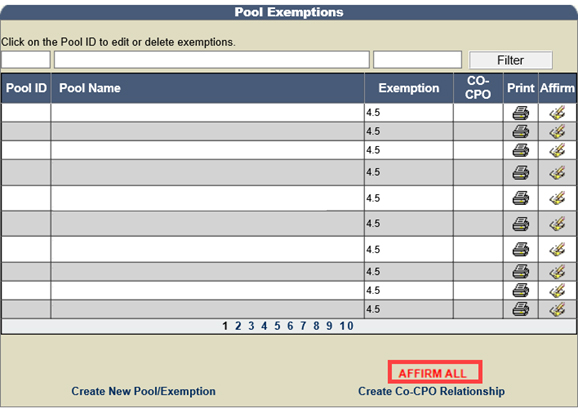 Pool Exemption Screen