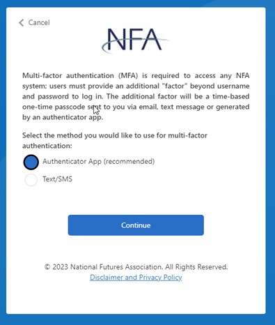 MFA ORS Authentication Window